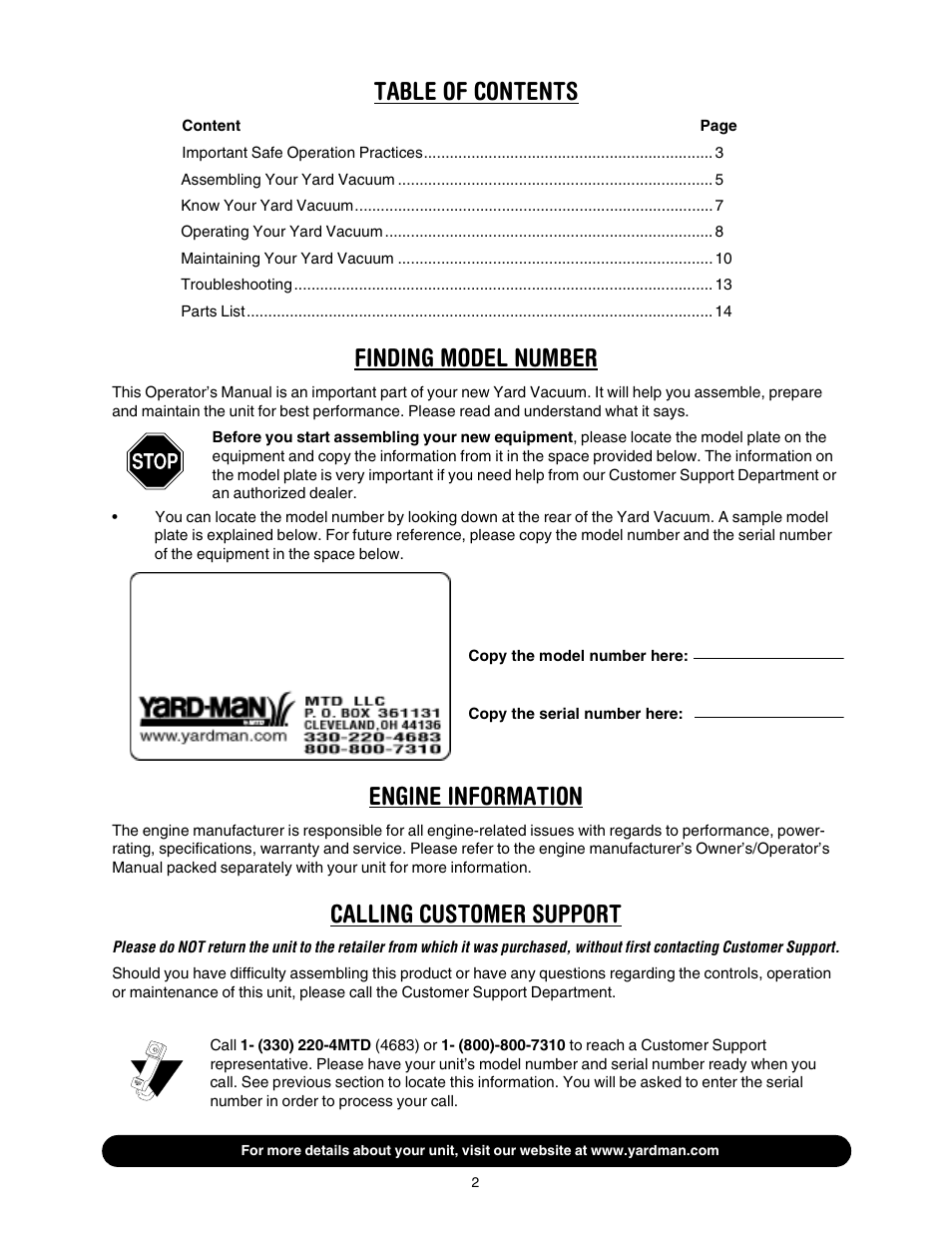 Yard-Man 24A-060F401 User Manual | Page 2 / 32