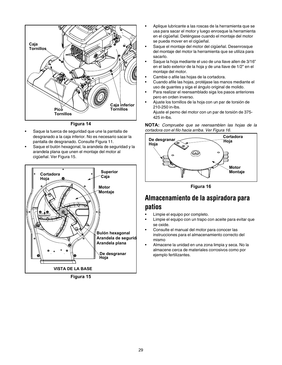 Almacenamiento de la aspiradora para patios | Yard-Man 24A-060F401 User Manual | Page 29 / 32