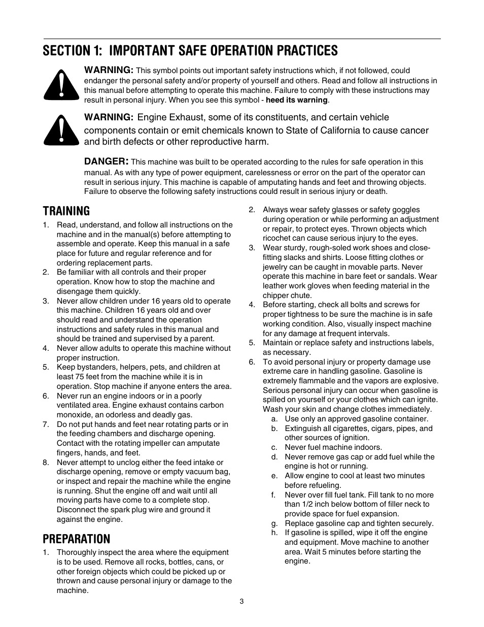 Training, Preparation | Yard-Man 24A-060F401 User Manual | Page 3 / 32