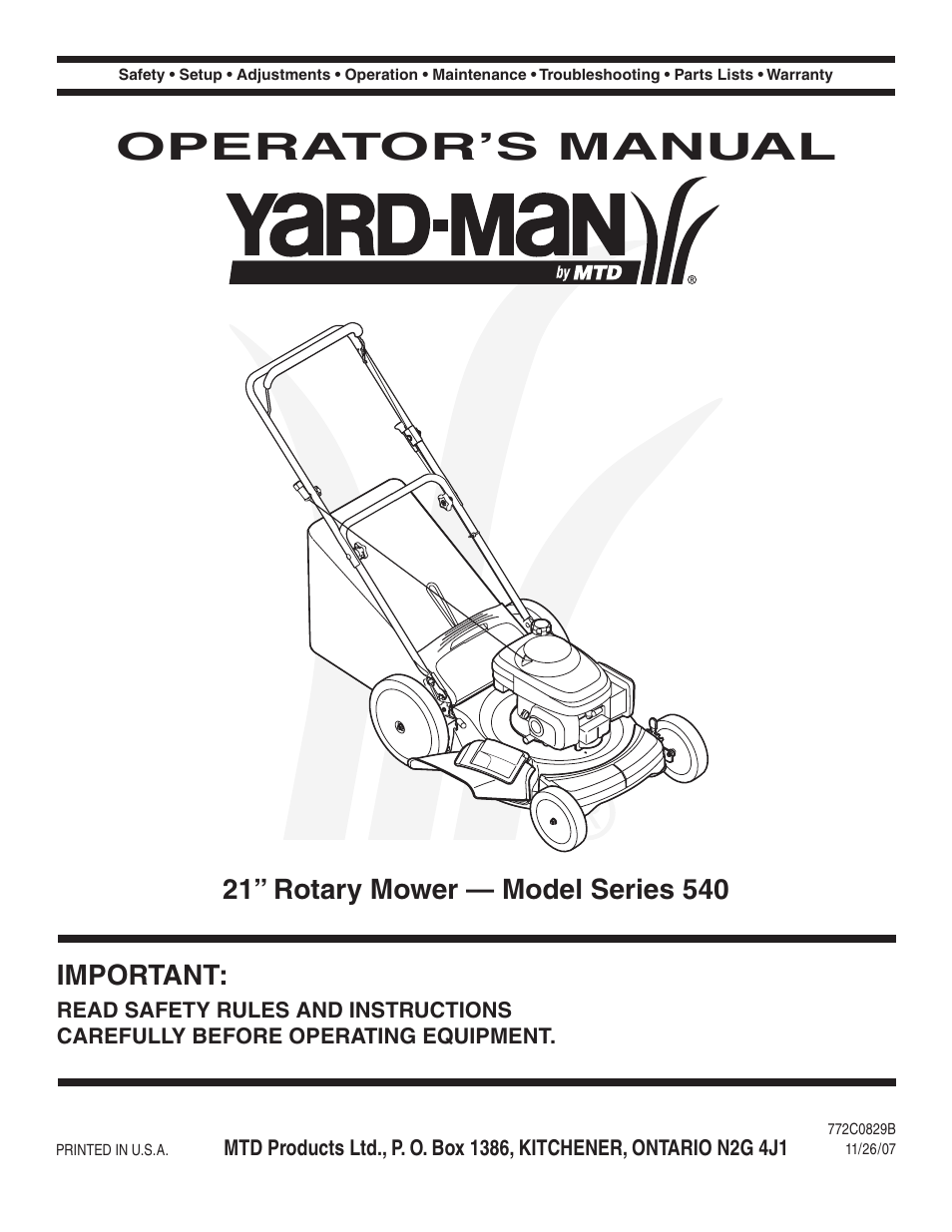 Yard-Man 540 User Manual | 28 pages