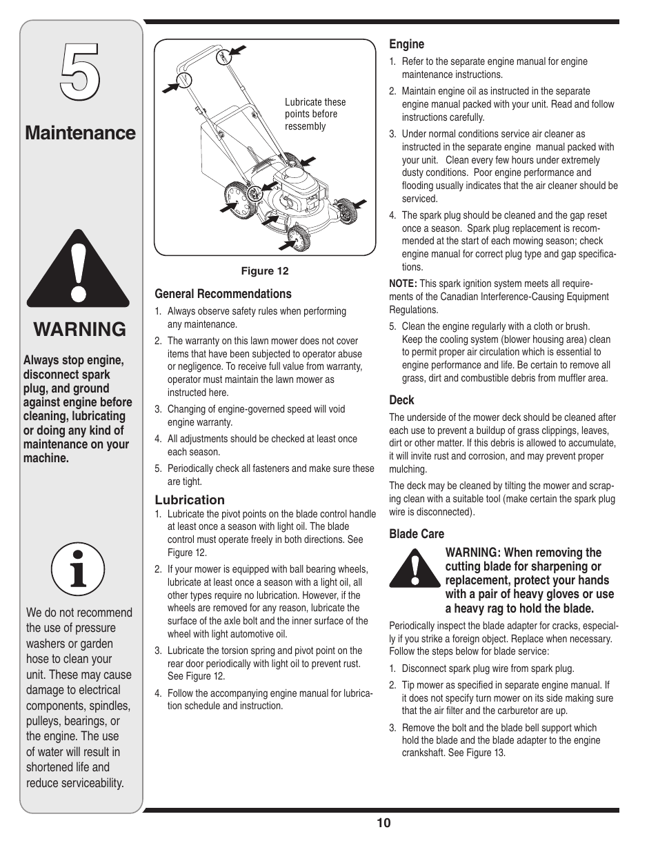 Maintenance warning | Yard-Man 540 User Manual | Page 10 / 28