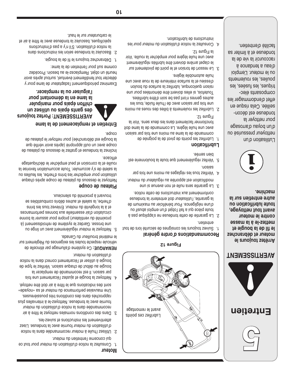 Entretien, Aver tissement | Yard-Man 540 User Manual | Page 19 / 28