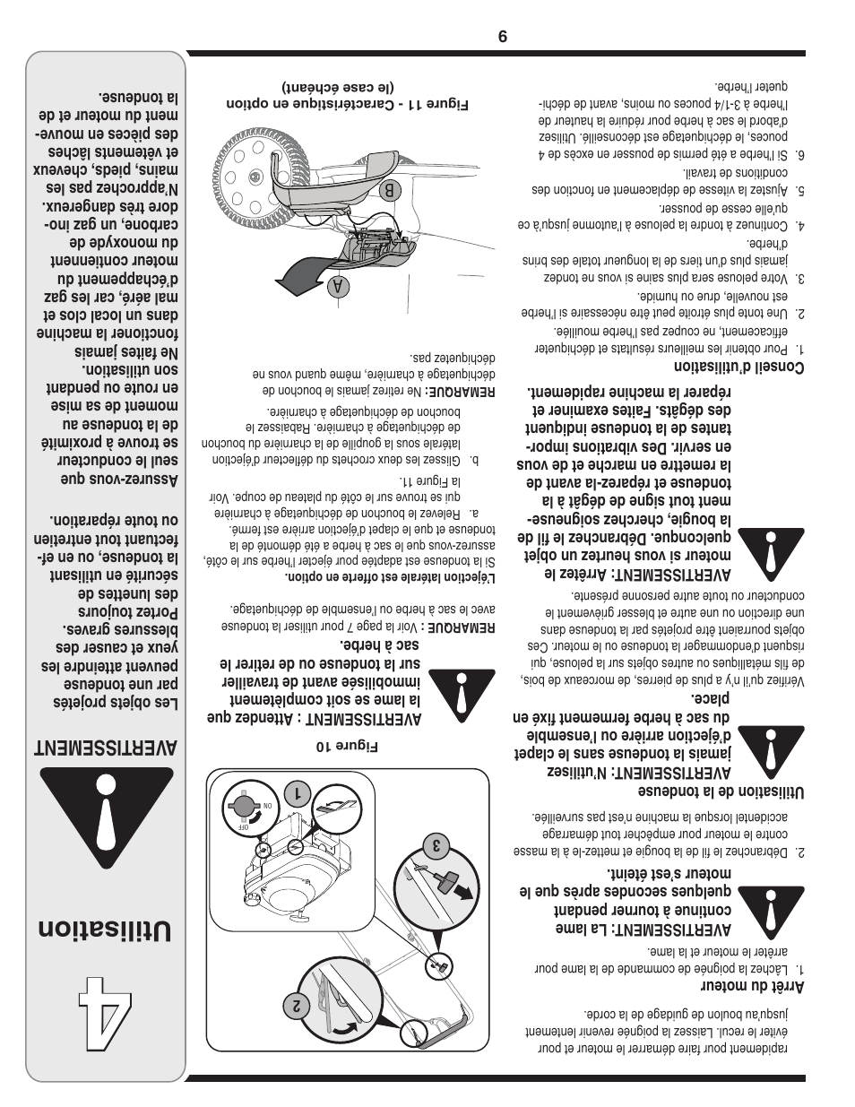 Utilisation, Aver tissement | Yard-Man 540 User Manual | Page 20 / 28