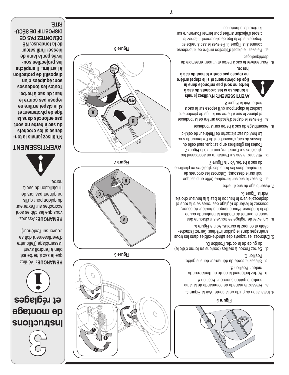 Ins tru ctio ns de mon tag e et r égl age s, Aver tissement | Yard-Man 540 User Manual | Page 22 / 28