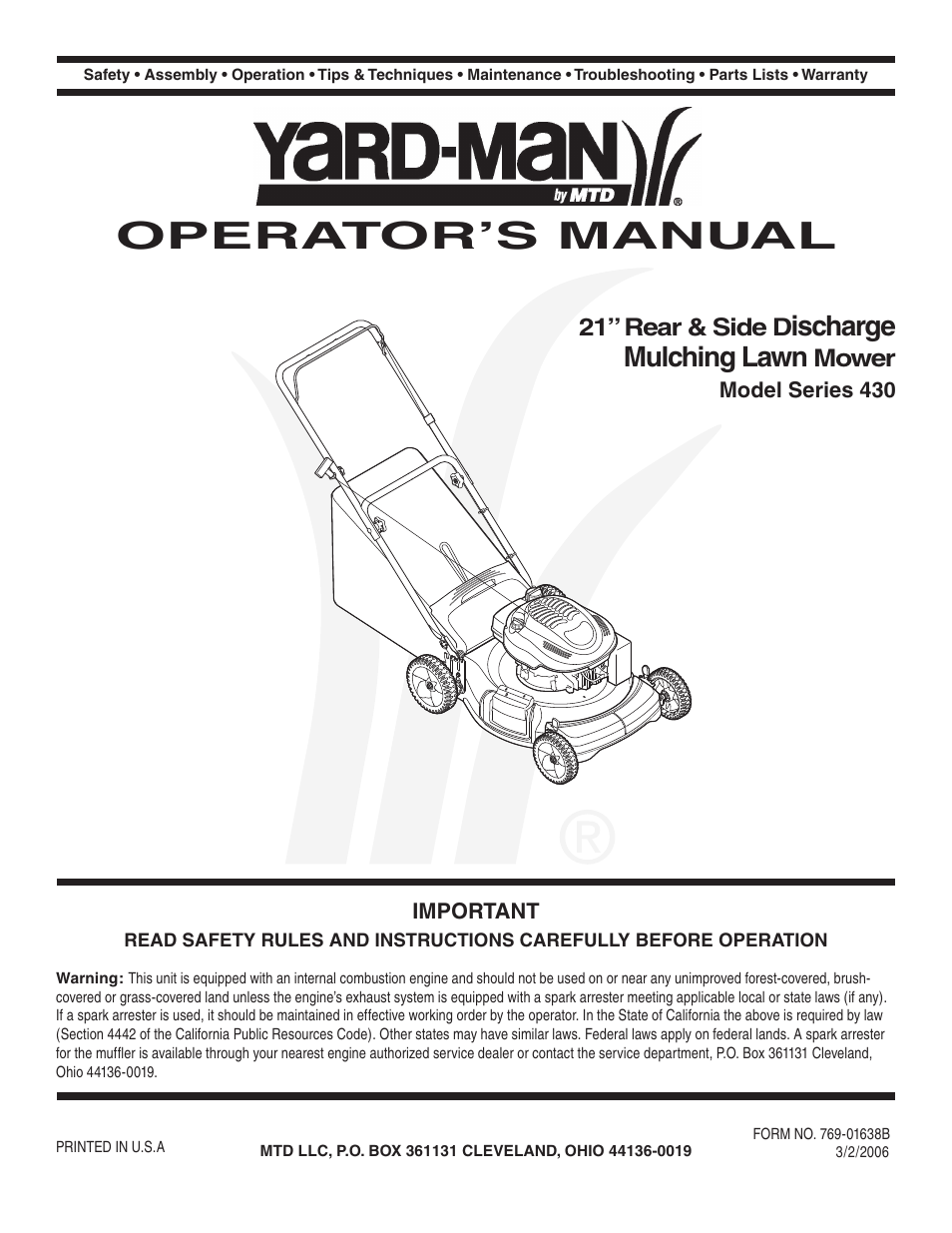 Yard-Man 430 User Manual | 16 pages