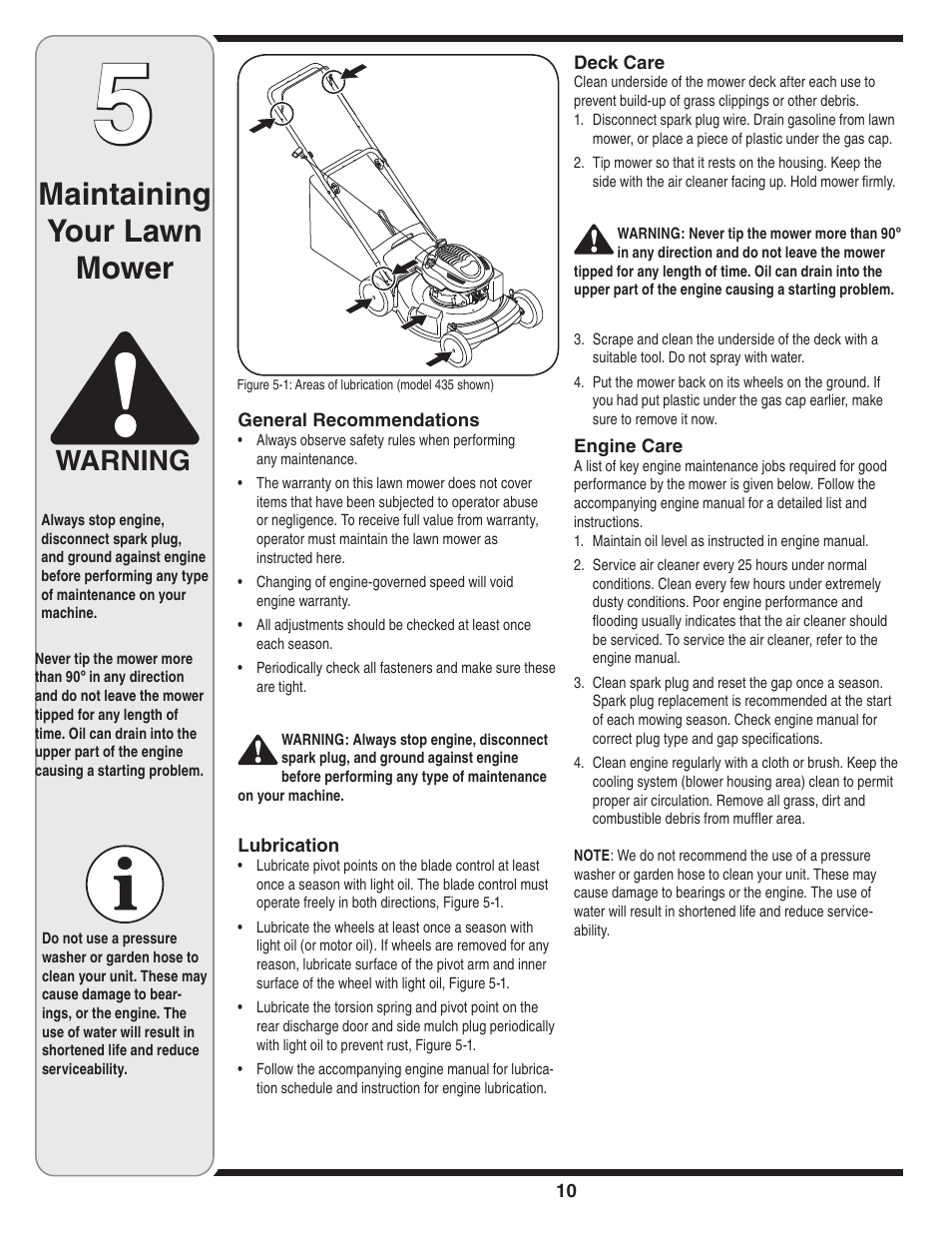 Maintaining your lawn mower, Warning | Yard-Man 430 User Manual | Page 10 / 16