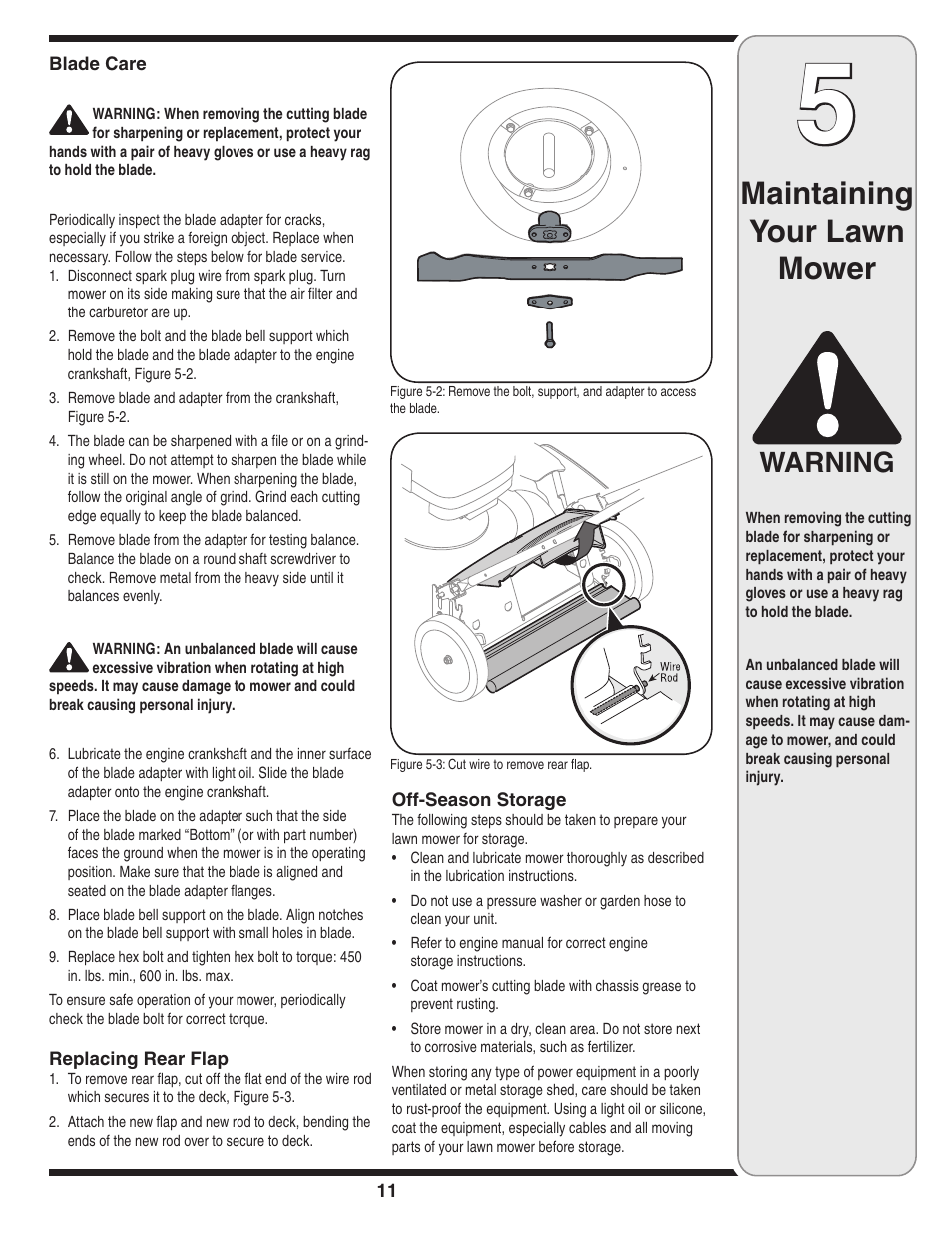 Maintaining your lawn mower, Warning | Yard-Man 430 User Manual | Page 11 / 16