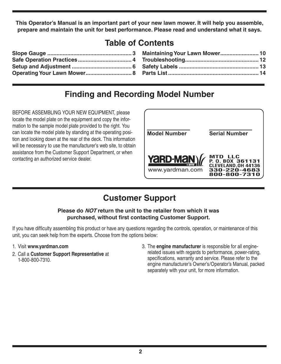 Yard-Man 430 User Manual | Page 2 / 16