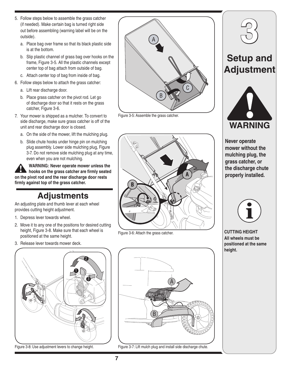 Setup and adjustment, Warning adjustments | Yard-Man 430 User Manual | Page 7 / 16