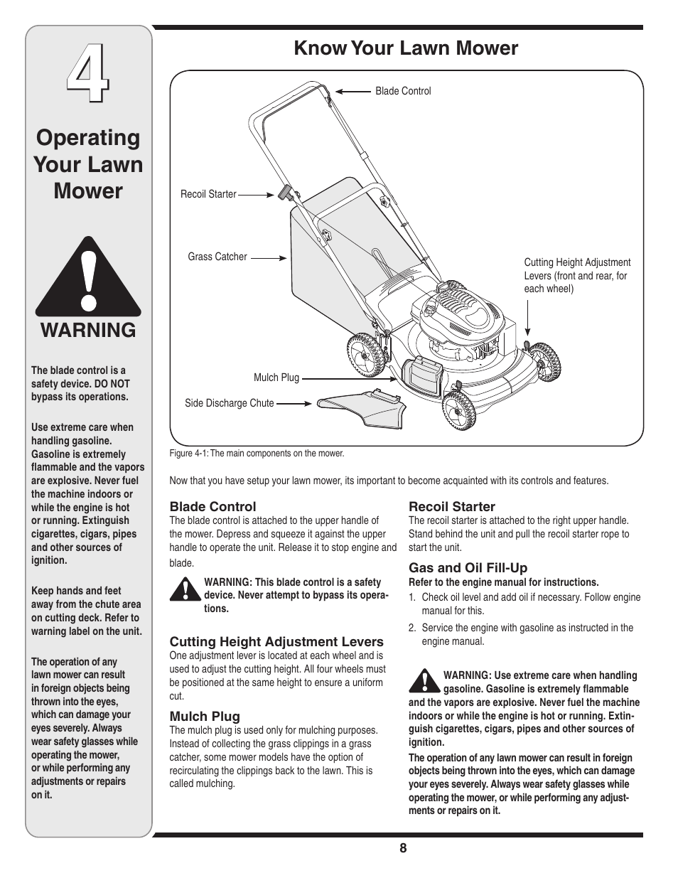 Operating your lawn mower, Warning, Know your lawn mower | Yard-Man 430 User Manual | Page 8 / 16