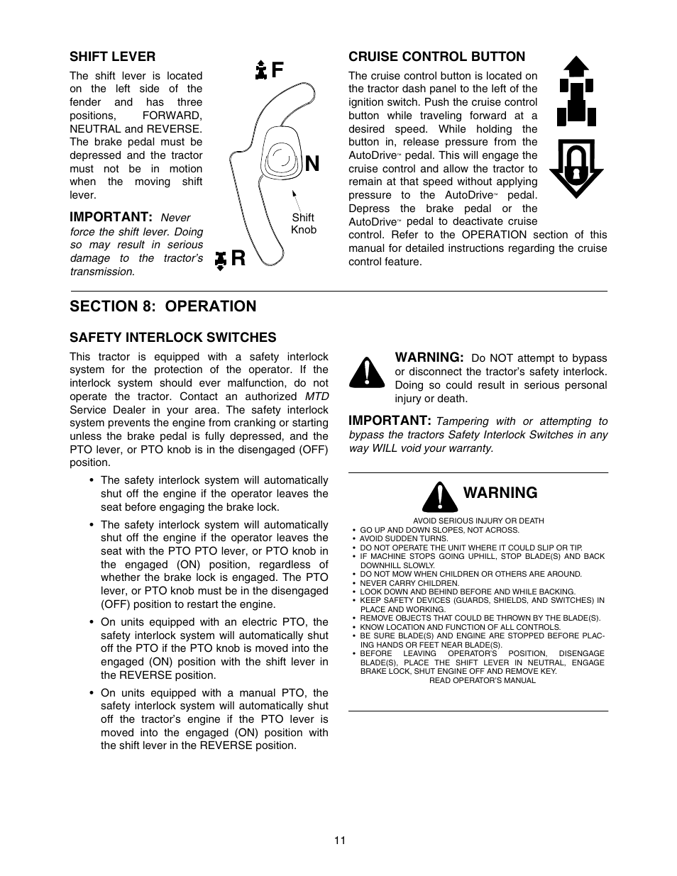 Nf r, Warning | Yard-Man 604 User Manual | Page 11 / 44