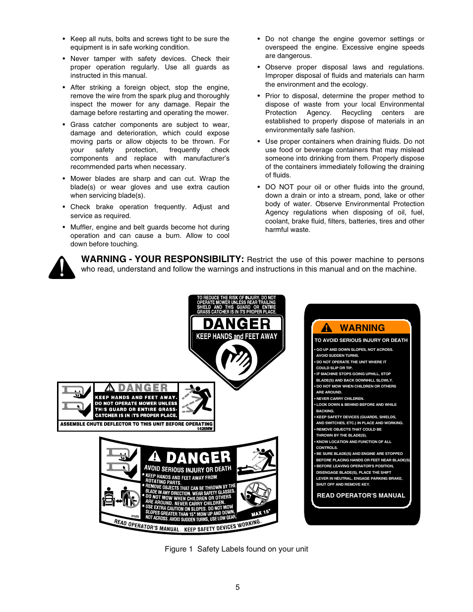 Warning - your responsibility, Warning | Yard-Man 604 User Manual | Page 5 / 44