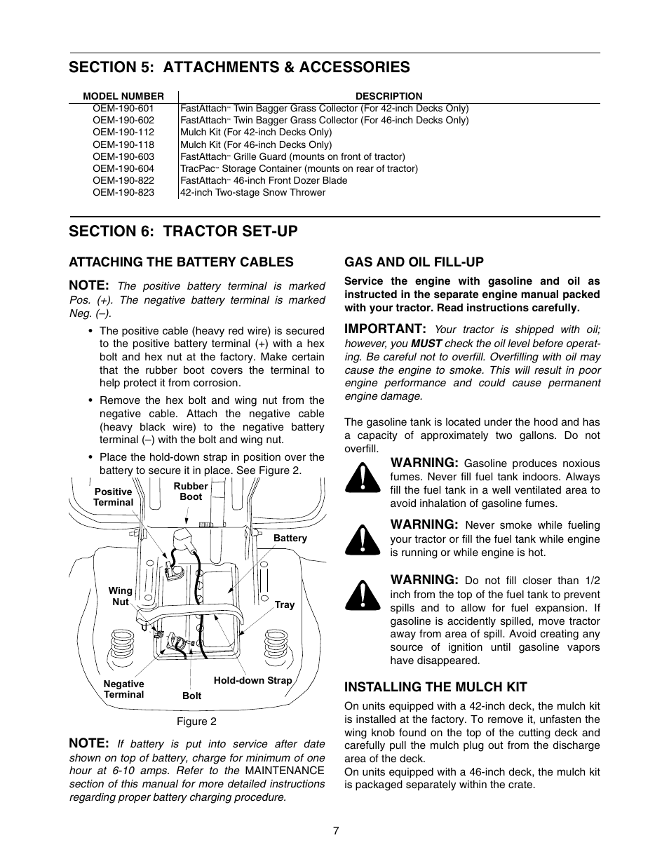 Gas and oil fill-up, Important, Warning | Installing the mulch kit | Yard-Man 604 User Manual | Page 7 / 44