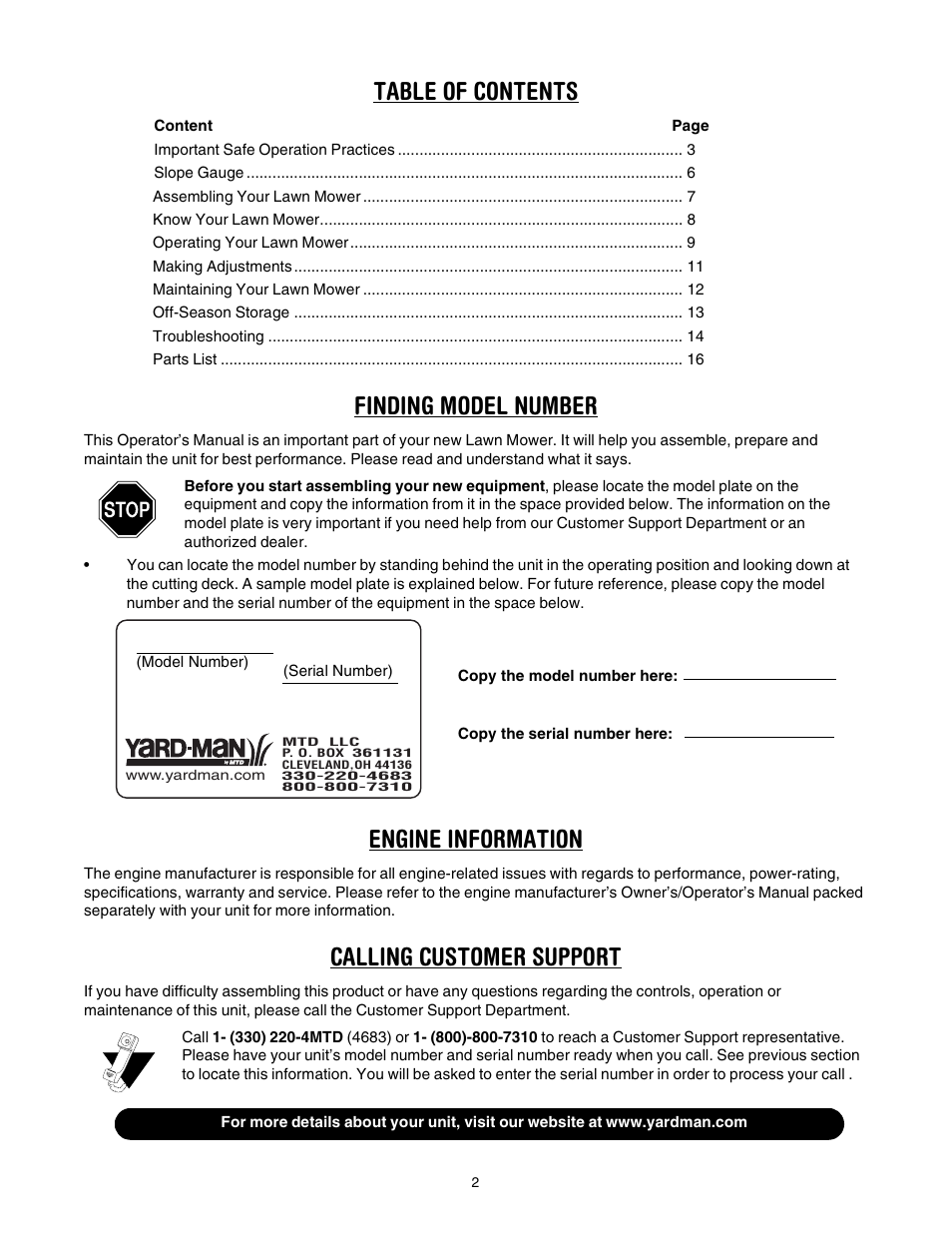 Yard-Man 106D User Manual | Page 2 / 20