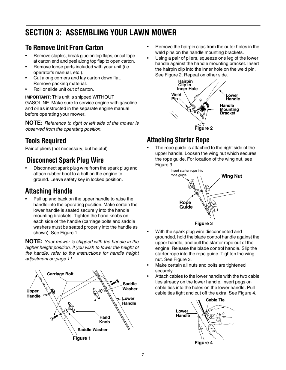 Tools required, Disconnect spark plug wire, Attaching handle | Attaching starter rope | Yard-Man 106D User Manual | Page 7 / 20