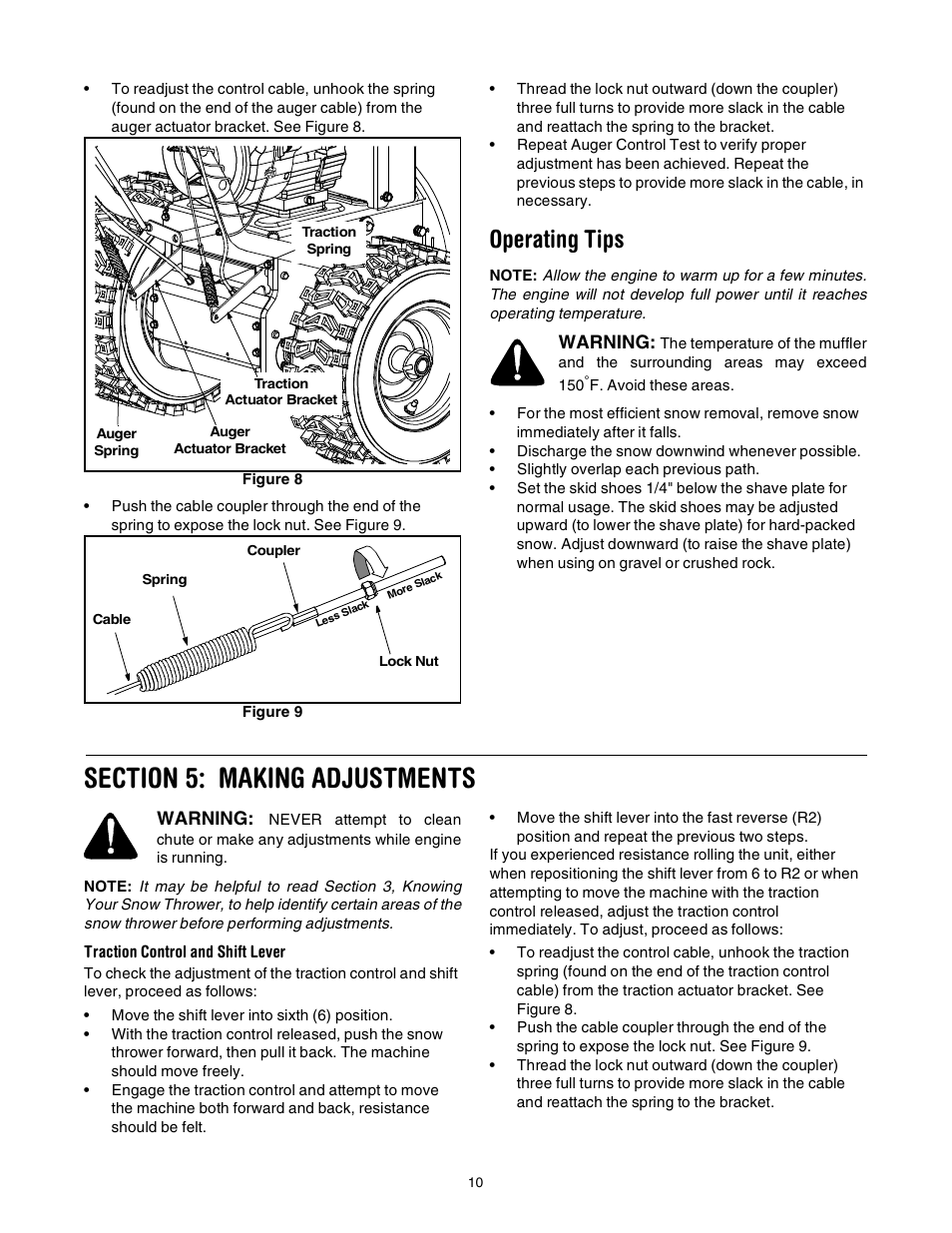 Operating tips, Warning | Yard-Man 31AE993I401 User Manual | Page 10 / 28