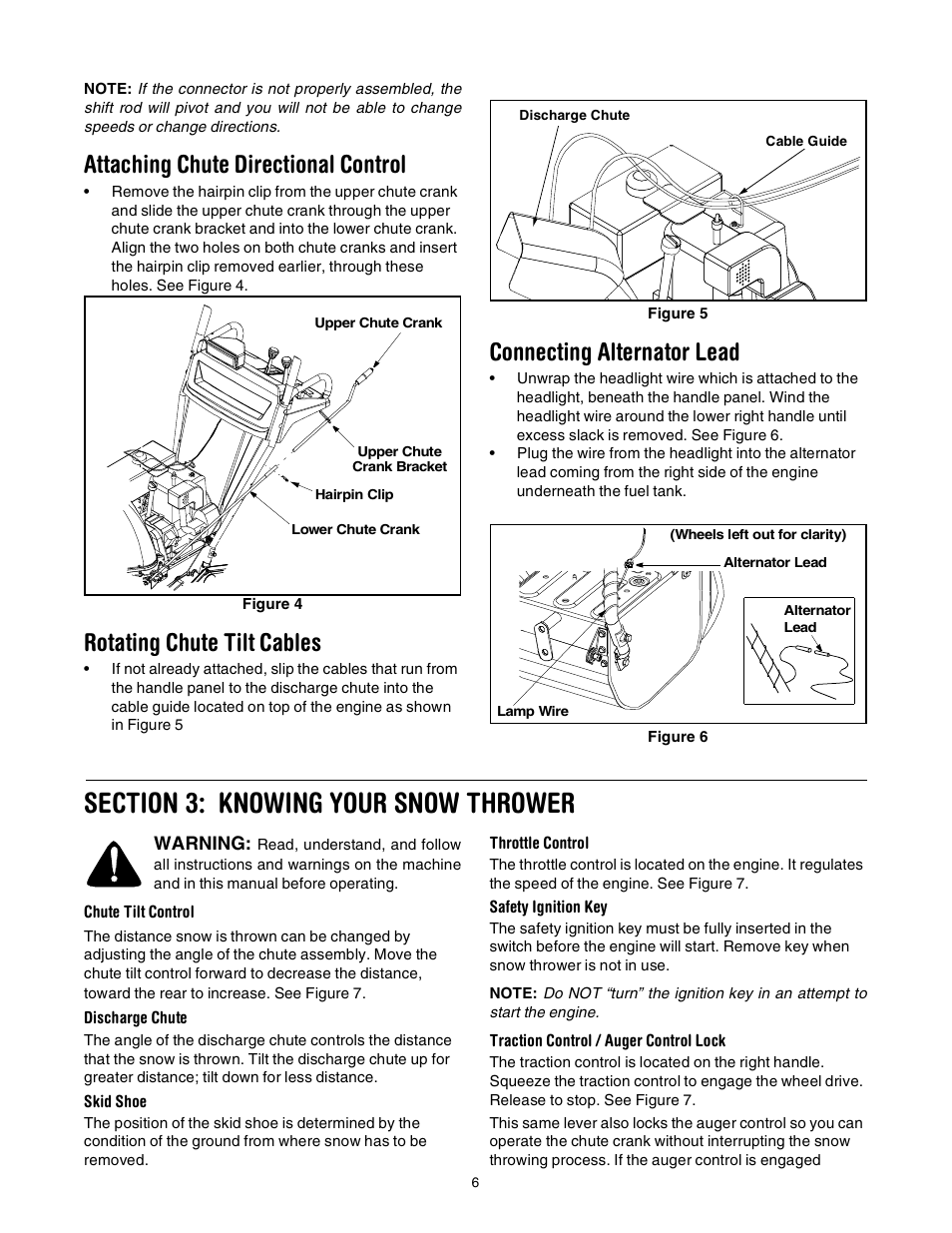 Attaching chute directional control, Rotating chute tilt cables, Connecting alternator lead | Yard-Man 31AE993I401 User Manual | Page 6 / 28