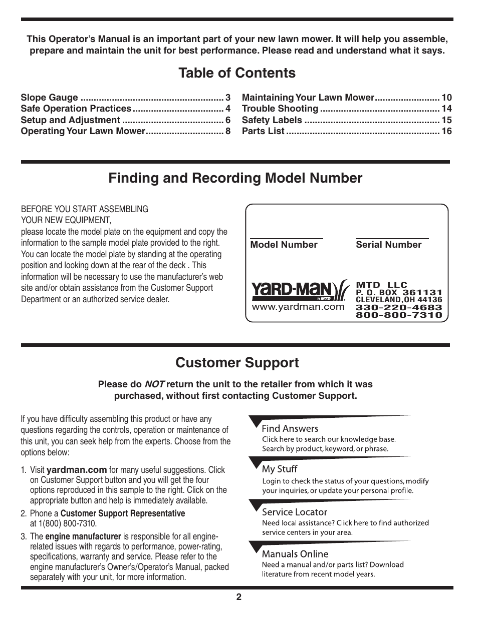 Yard-Man 829 User Manual | Page 2 / 20