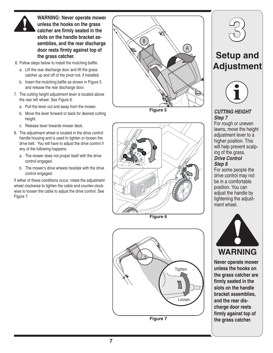 Setup and adjustment, Warning | Yard-Man 829 User Manual | Page 7 / 20