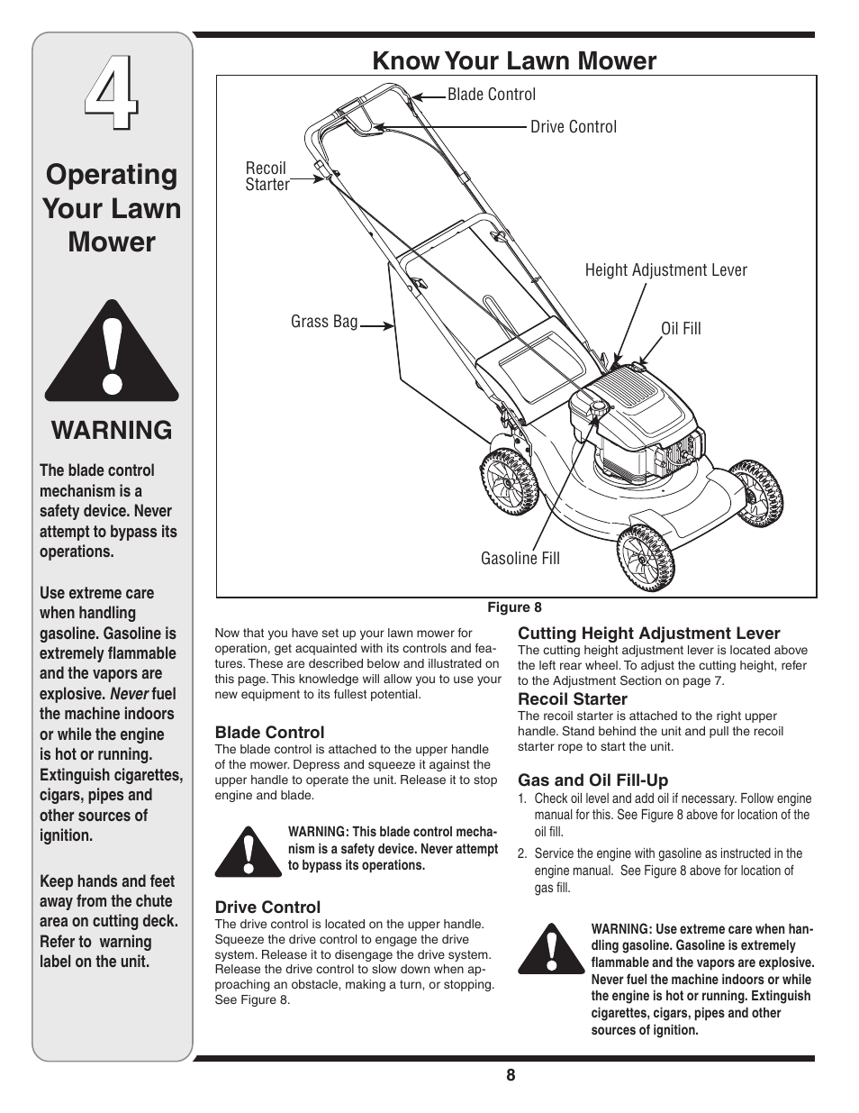 Operating your lawn mower, Warning, Know your lawn mower | Yard-Man 829 User Manual | Page 8 / 20