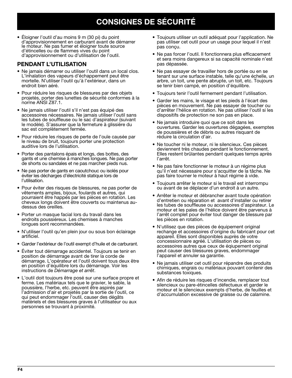 Consignes de sécurité | Yard-Man YMGBV3100 User Manual | Page 28 / 72