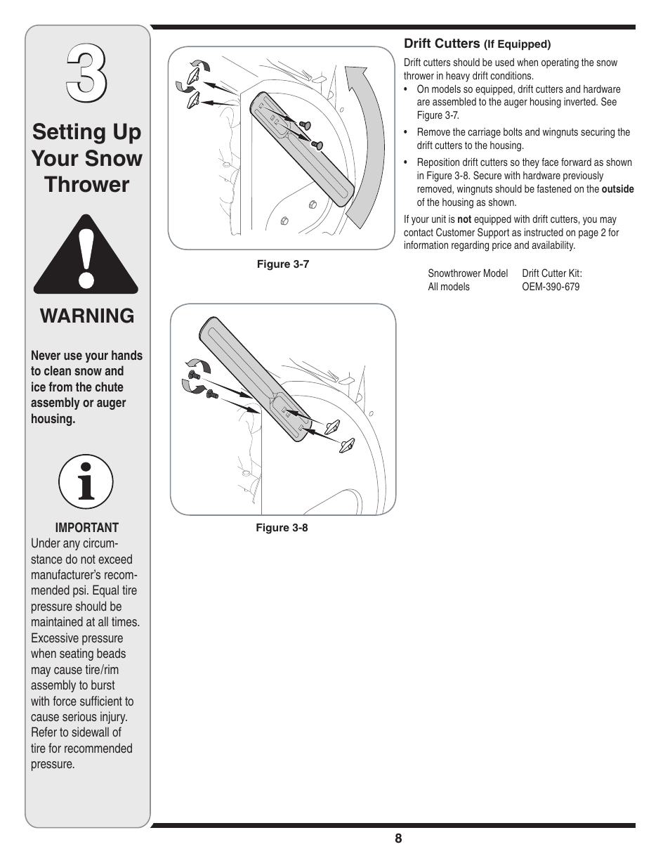 Setting up your snow thrower, Warning | Yard-Man 769-03245 User Manual | Page 8 / 56