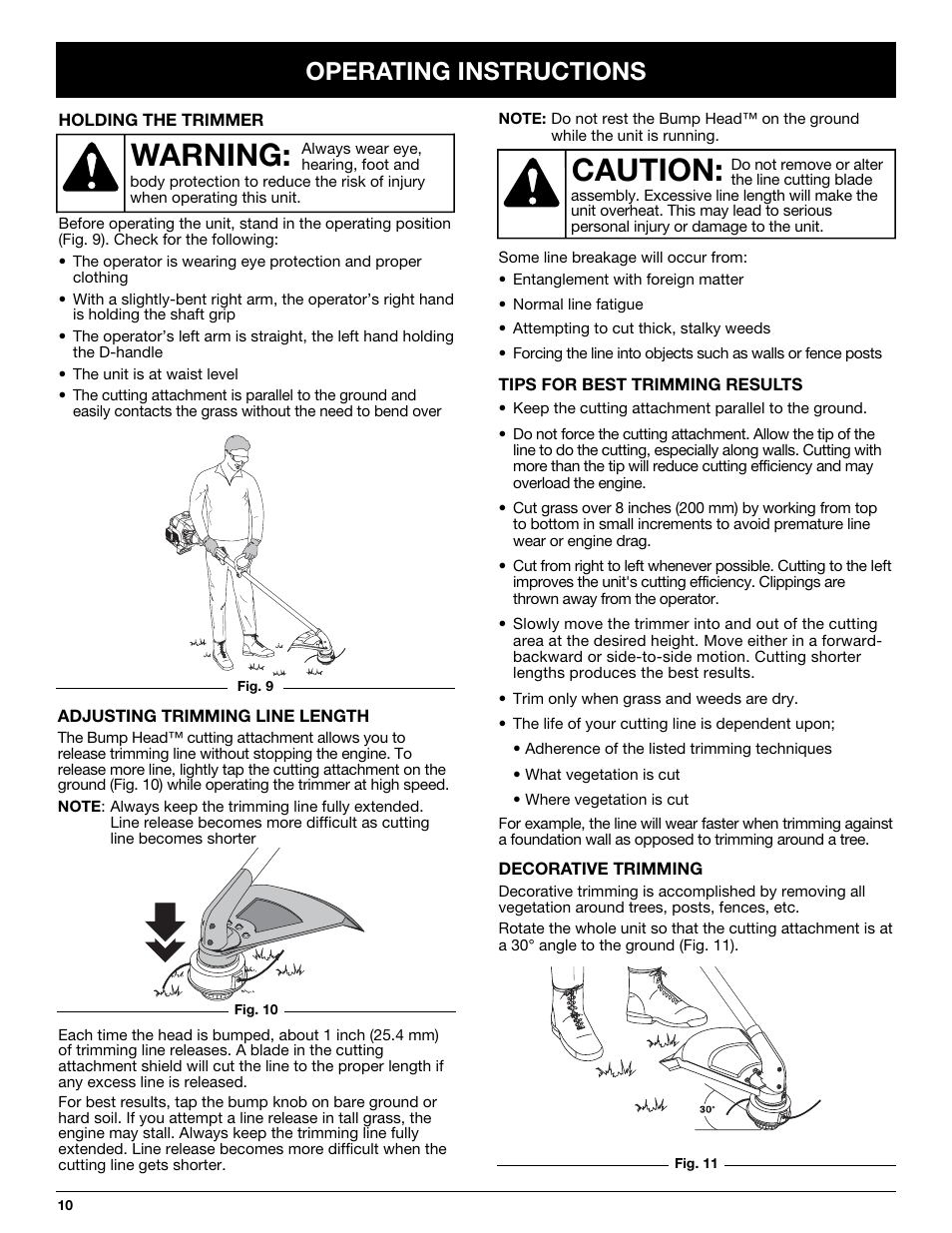 Caution, Warning, Operating instructions | Yard-Man Y765 User Manual | Page 10 / 64