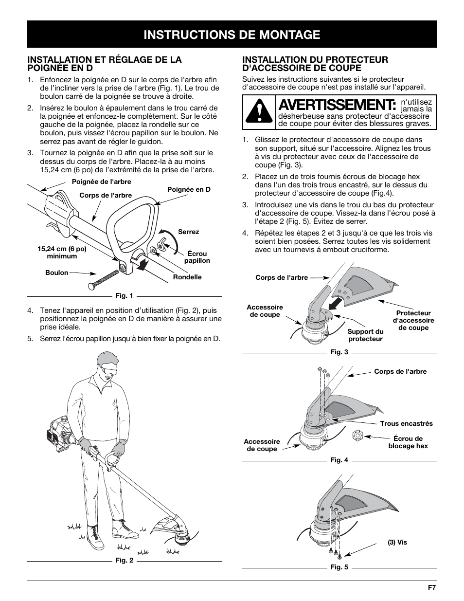 Avertissement, Instructions de montage | Yard-Man Y765 User Manual | Page 27 / 64