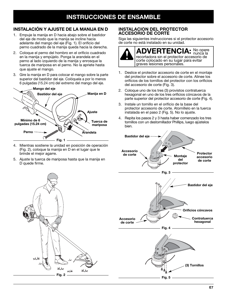 Advertencia, Instrucciones de ensamble | Yard-Man Y765 User Manual | Page 47 / 64