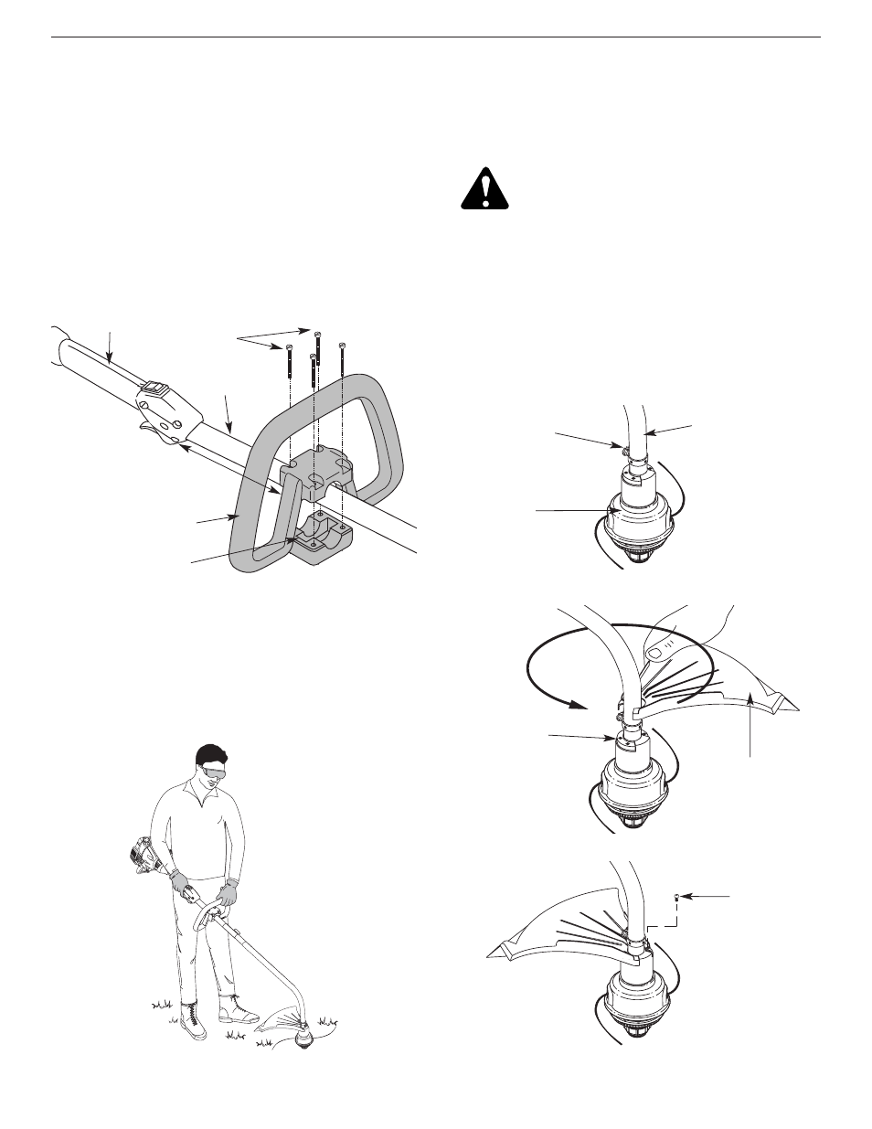 Sección 3: intrucciones de ensamble, Instalación y ajuste de la manija en d, Instalación del accesorio protector de corte | Yard-Man YM25 User Manual | Page 51 / 68