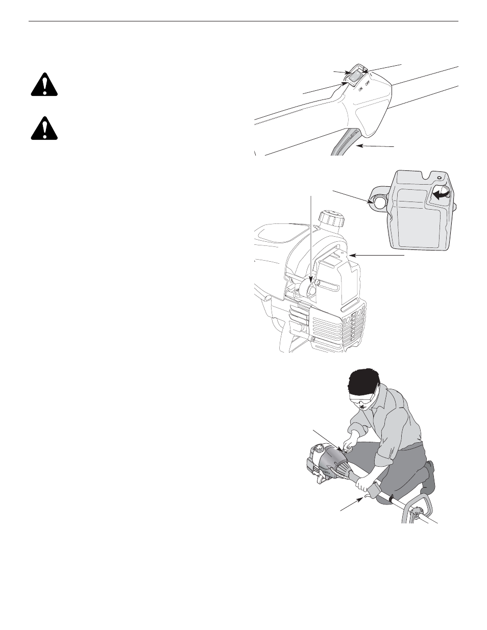 Sección 5: instrucciones de arranque y apagado, Instrucciones de arranque, Instrucciones de apagado | Yard-Man YM25 User Manual | Page 53 / 68