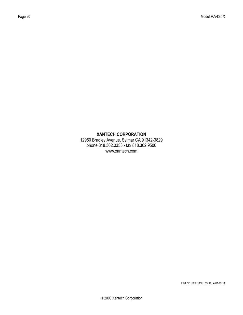 Xantech PA435X User Manual | Page 20 / 20