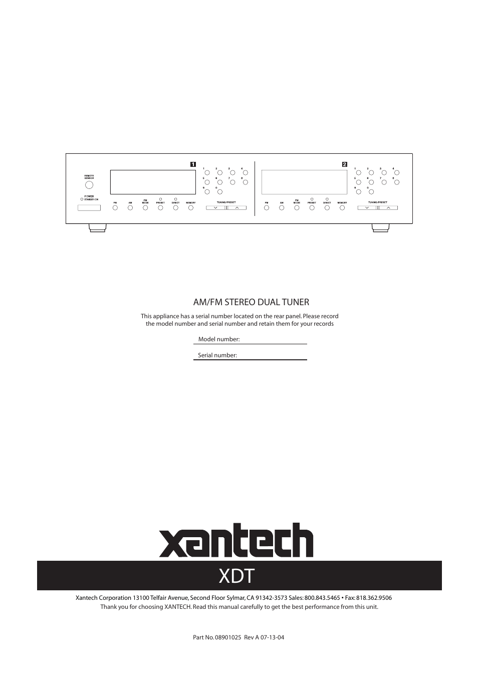 Xantech AM/FM Radio Tuner User Manual | Page 13 / 13