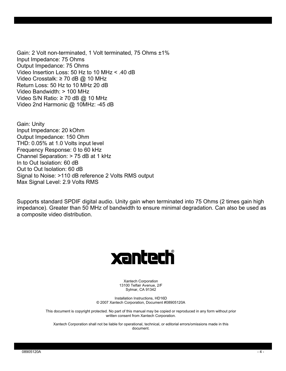 Xantech HD16D User Manual | Page 4 / 4