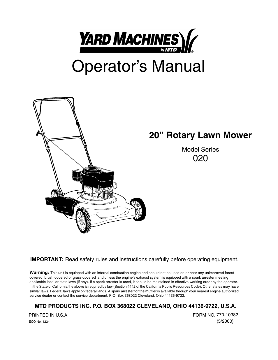 Yard Machines series 20 User Manual | 16 pages