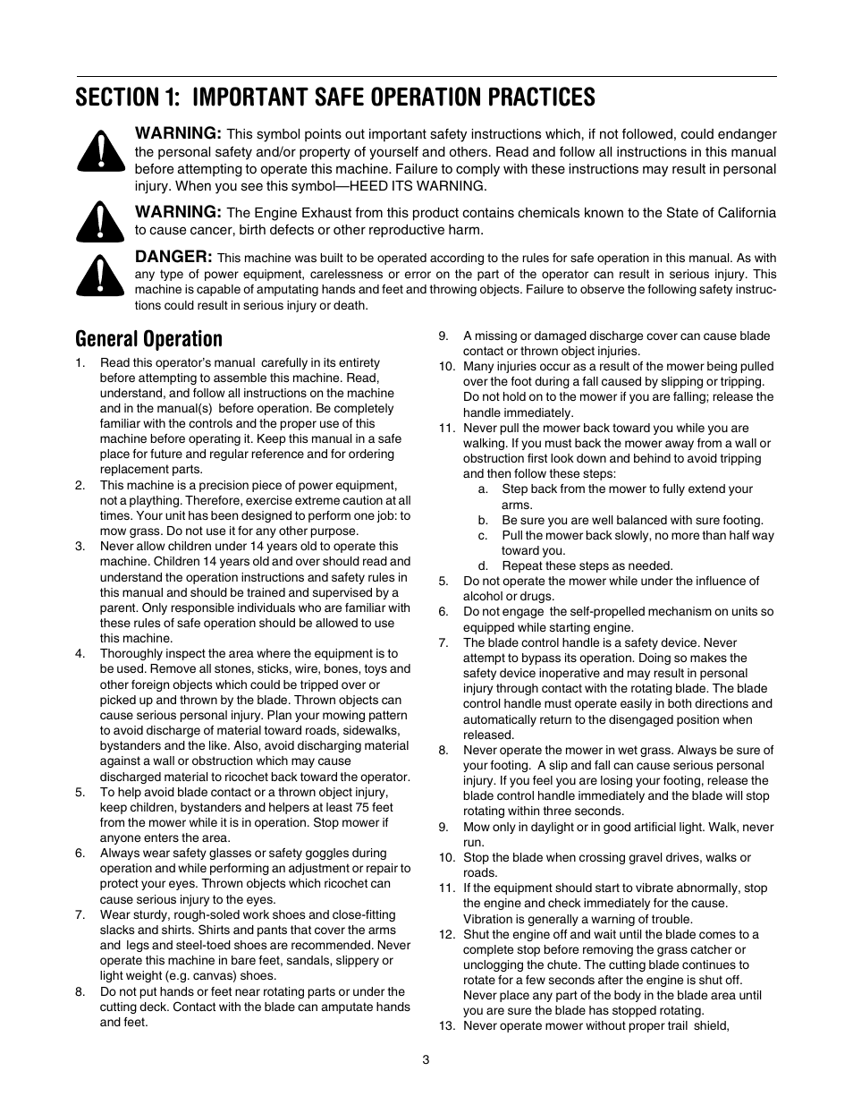 General operation | Yard Machines series 20 User Manual | Page 3 / 16