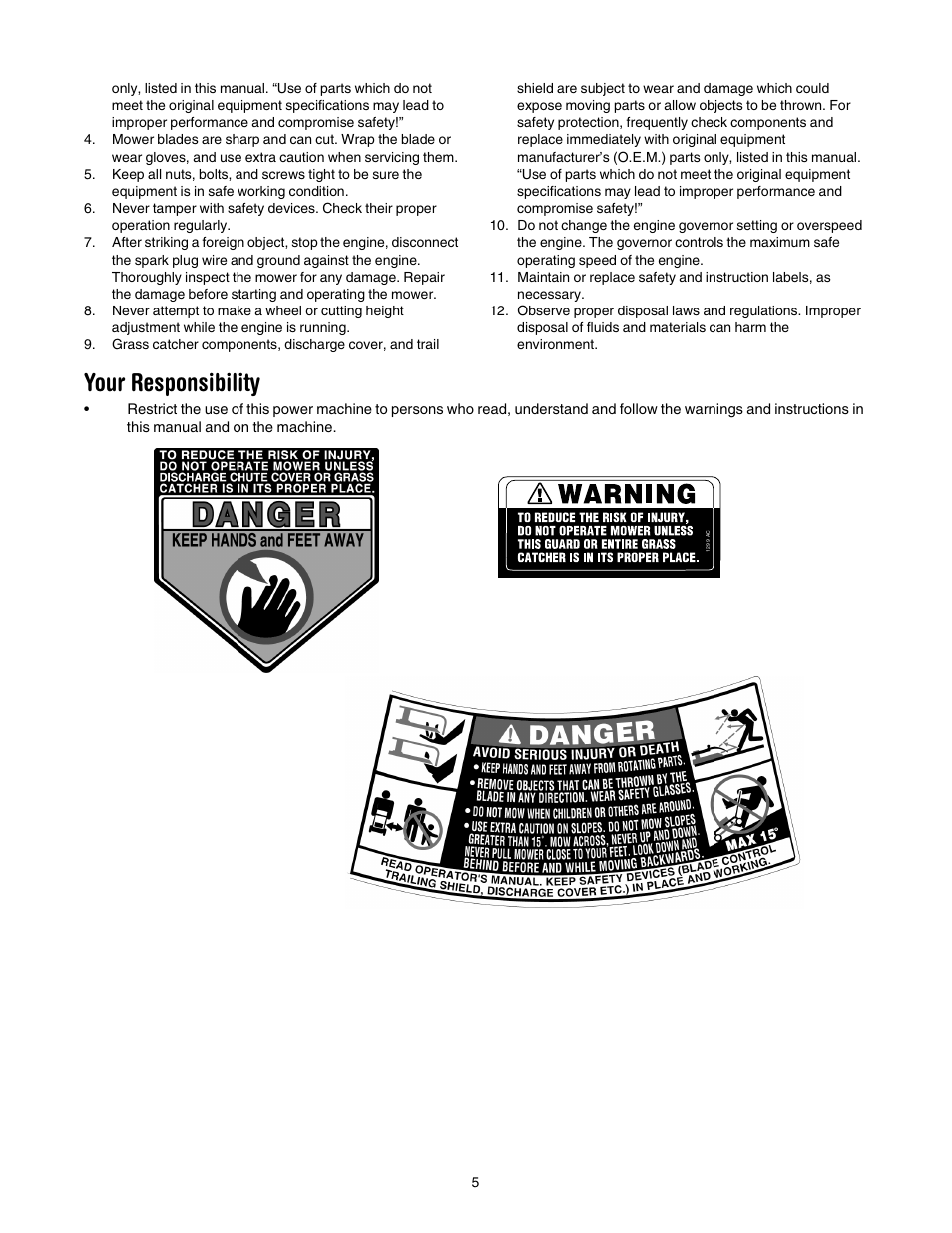 Your responsibility | Yard Machines series 20 User Manual | Page 5 / 16