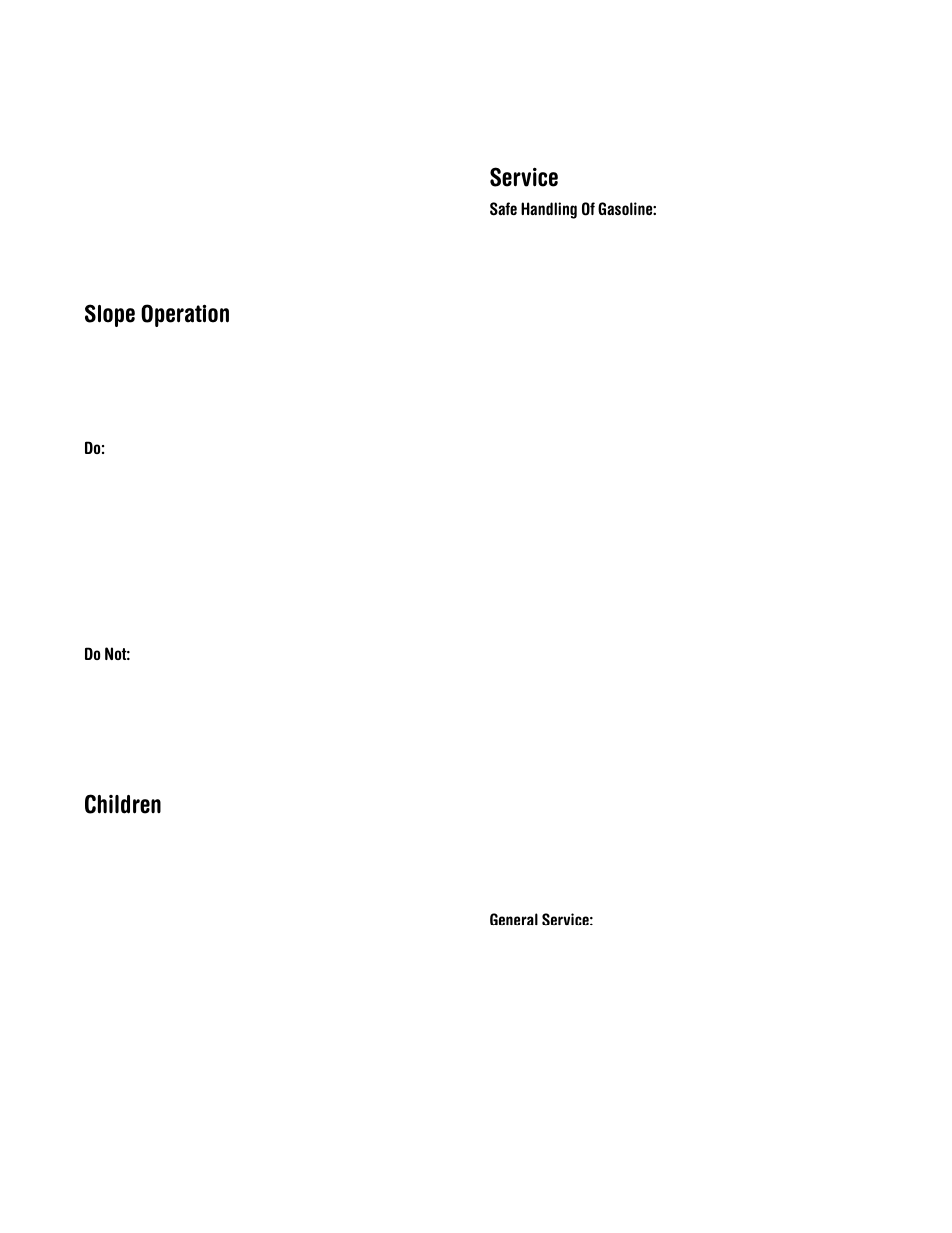 Slope operation, Children, Service | Yard Machines 429 User Manual | Page 4 / 20