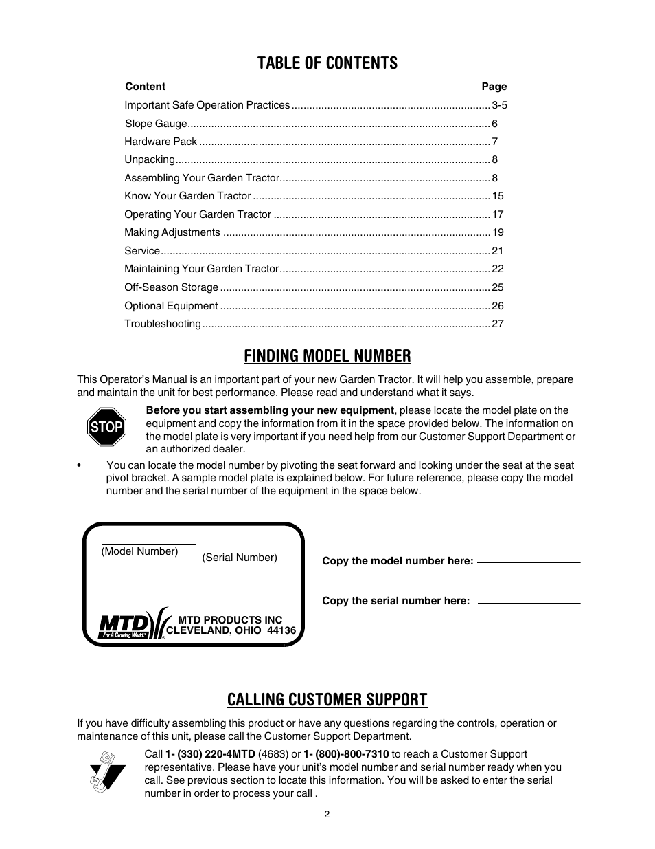 Yard Machines 840 Thru 849 User Manual | Page 2 / 28