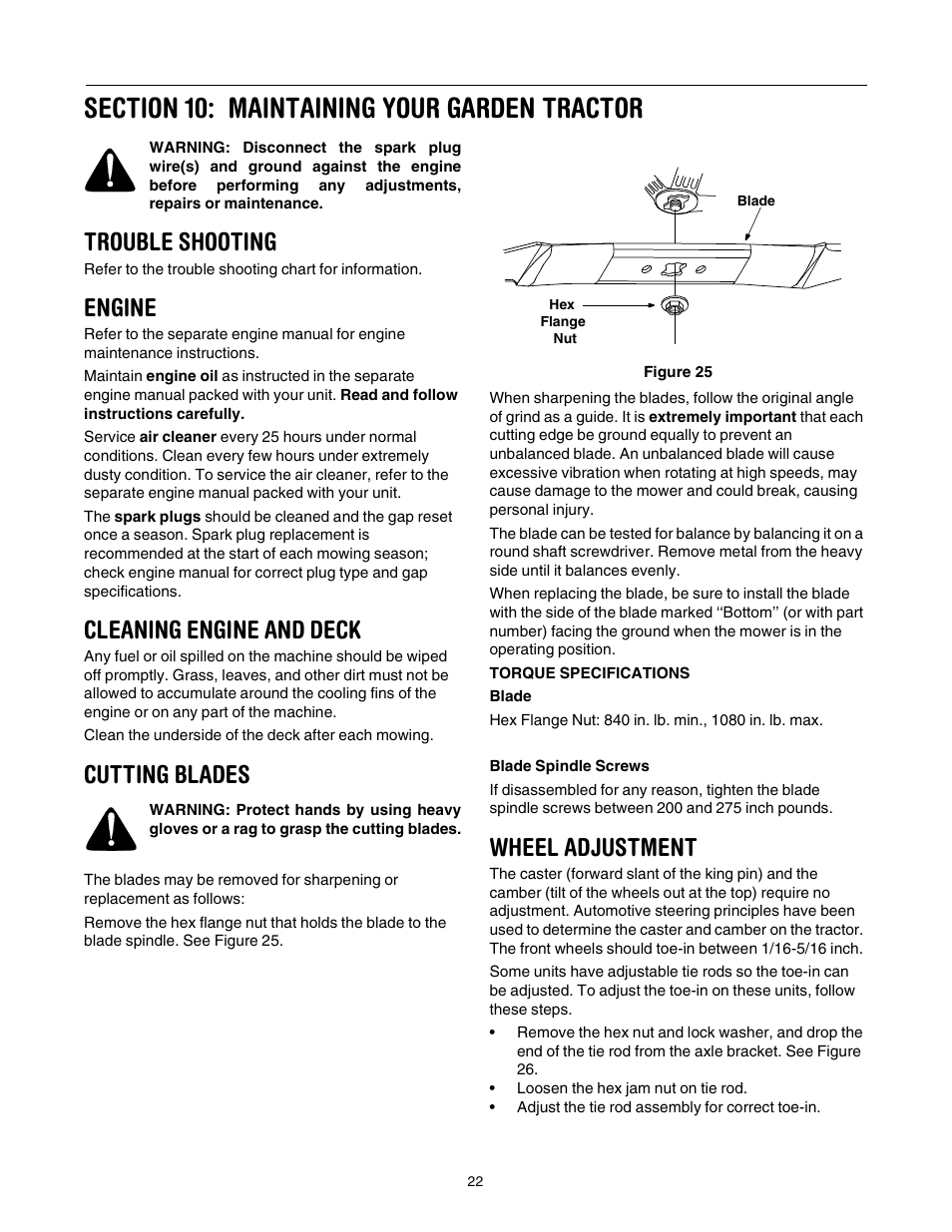 Trouble shooting, Engine, Cleaning engine and deck | Cutting blades, Wheel adjustment | Yard Machines 840 Thru 849 User Manual | Page 22 / 28