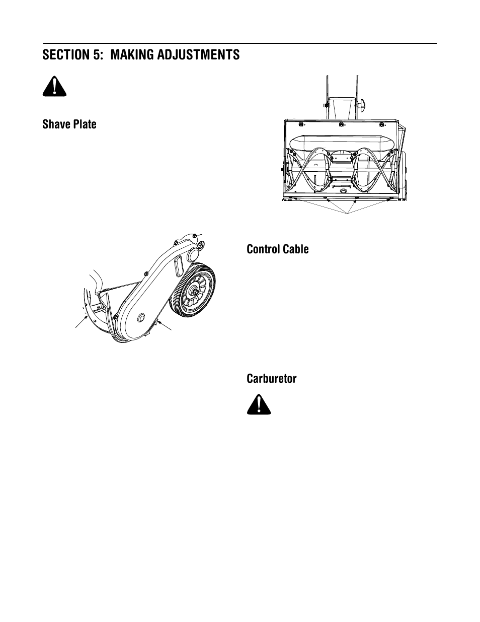 Shave plate, Control cable, Carburetor | Yard Machines E295 User Manual | Page 9 / 16