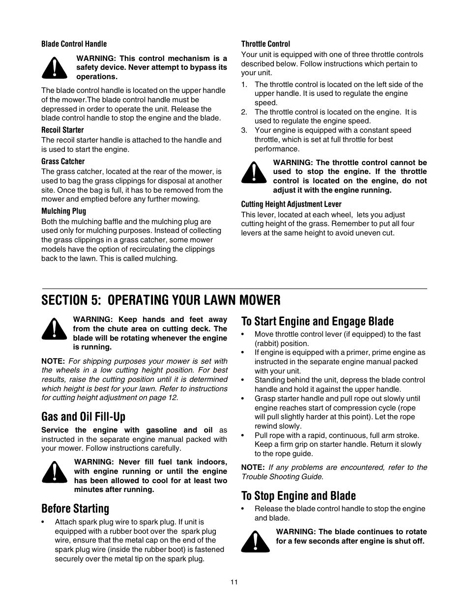 Gas and oil fill-up, Before starting | Yard Machines 430 User Manual | Page 11 / 20