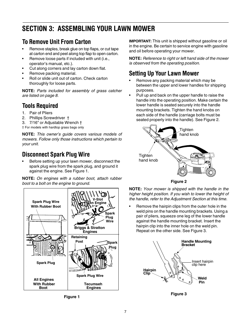 Tools required, Disconnect spark plug wire, Setting up your lawn mower | Yard Machines 430 User Manual | Page 7 / 20