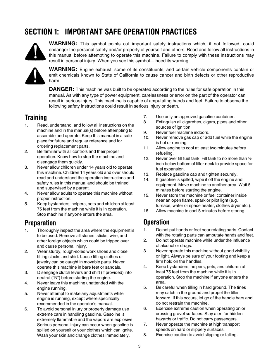 Training, Preparation, Operation | Yard Machines 30 User Manual | Page 3 / 16