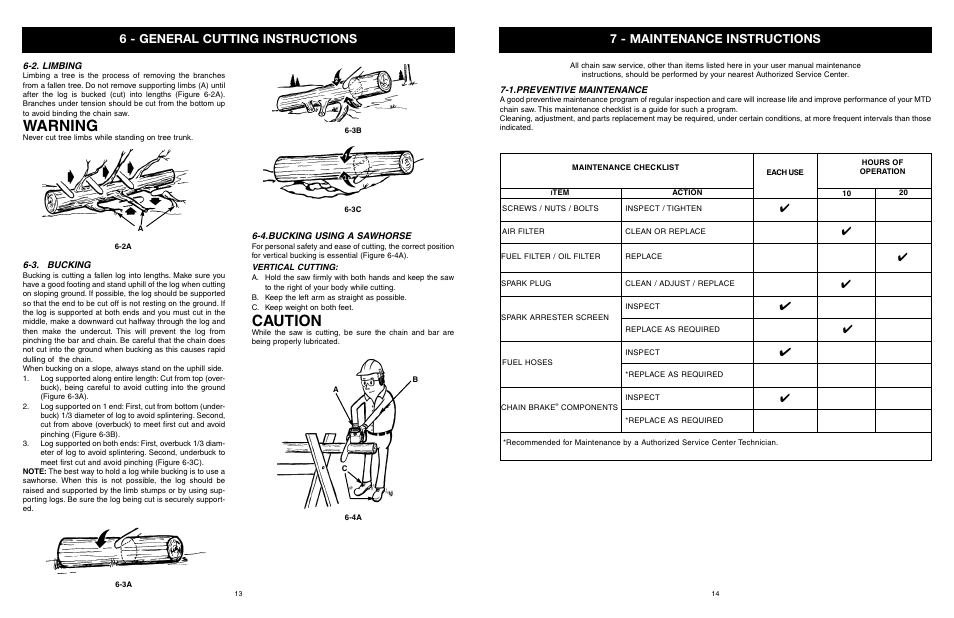 Warning, Caution, 6 - general cutting instructions | 7 - maintenance instructions | Yard Machines MTD1840AVCC User Manual | Page 15 / 72
