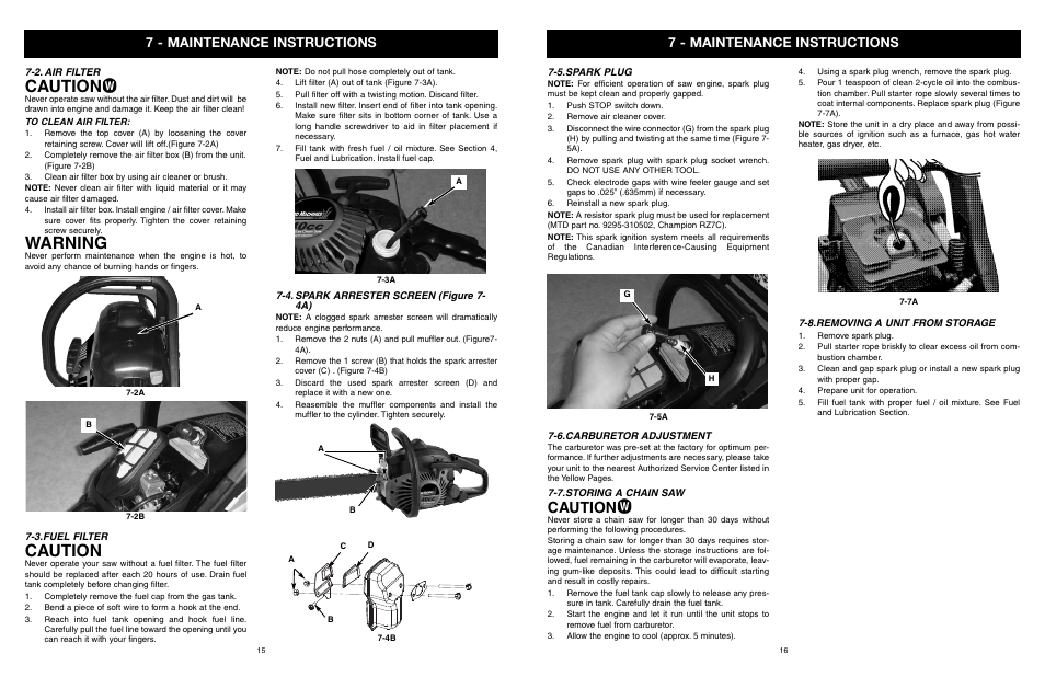 Caution, Warning, 7 - maintenance instructions | Yard Machines MTD1840AVCC User Manual | Page 17 / 72