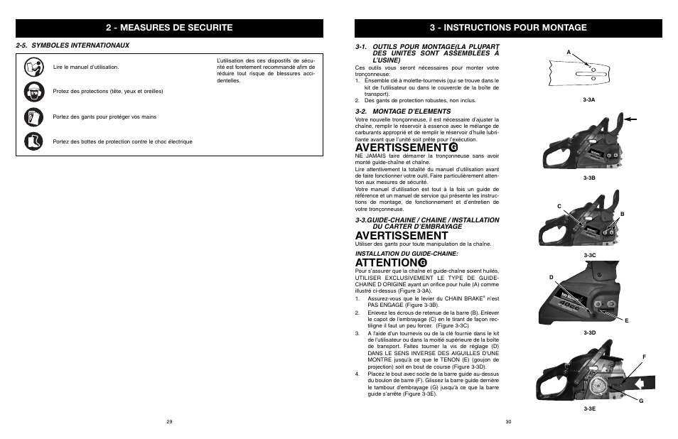 Avertissement, Attention, 3 - instructions pour montage | 2 - measures de securite | Yard Machines MTD1840AVCC User Manual | Page 31 / 72