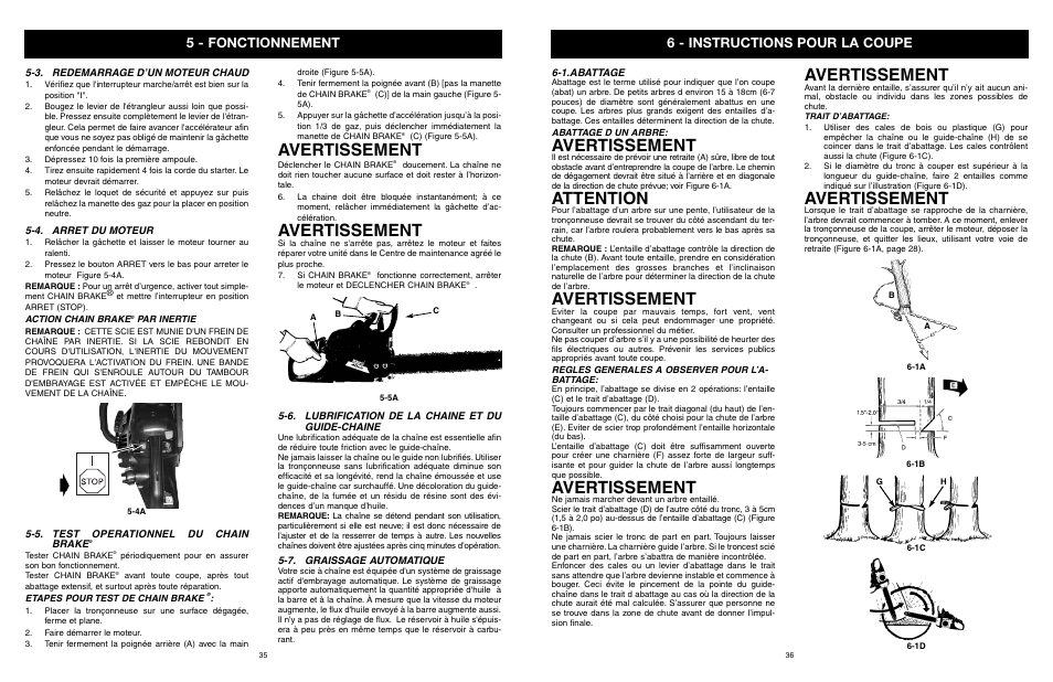 Avertissement, Attention, 6 - instructions pour la coupe | 5 - fonctionnement | Yard Machines MTD1840AVCC User Manual | Page 37 / 72