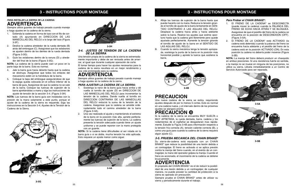 Advertencia, Precaucion, 3 - instructions pour montage | Yard Machines MTD1840AVCC User Manual | Page 57 / 72