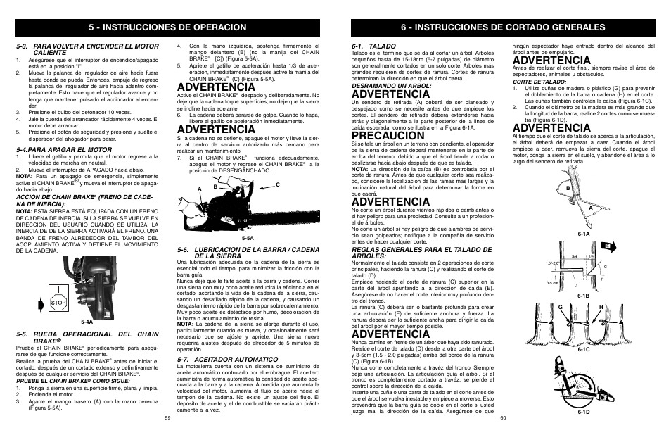 Advertencia, Precaucion, 5 - instrucciones de operacion | 6 - instrucciones de cortado generales | Yard Machines MTD1840AVCC User Manual | Page 61 / 72